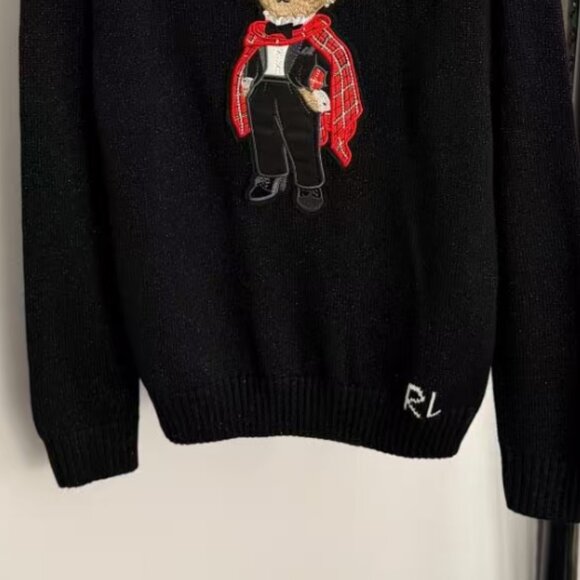 Polo Ralph Lauren Red cape bear pattern black sweater - Picture 4 of 6